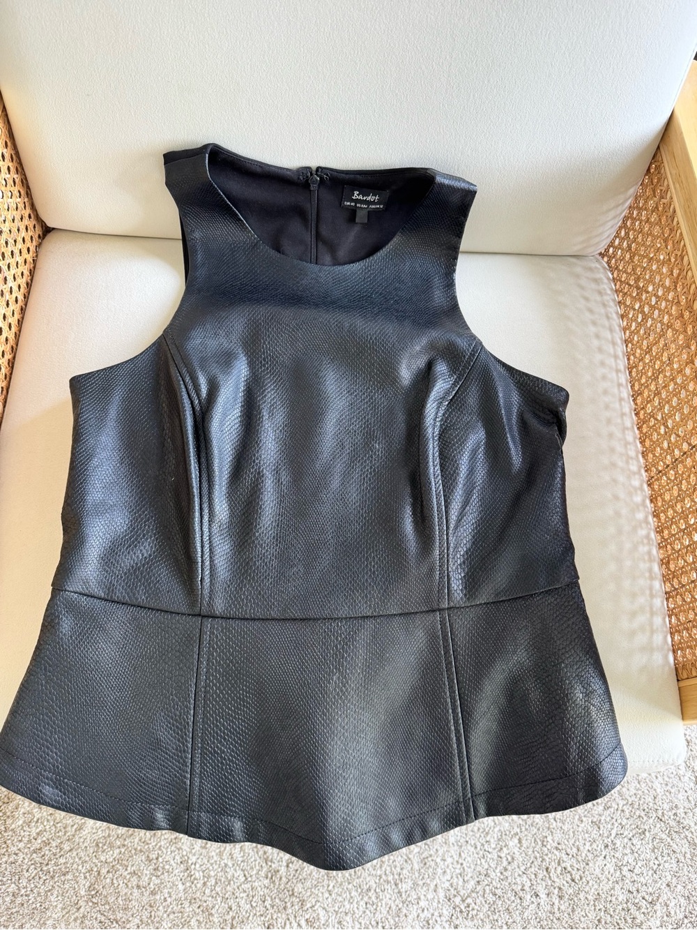 Bardot Black Faux Leather Peplum Tank Top